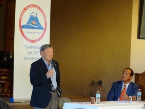 Keynote speaker Dr. Shimizu talks about internment camp life in New Denver